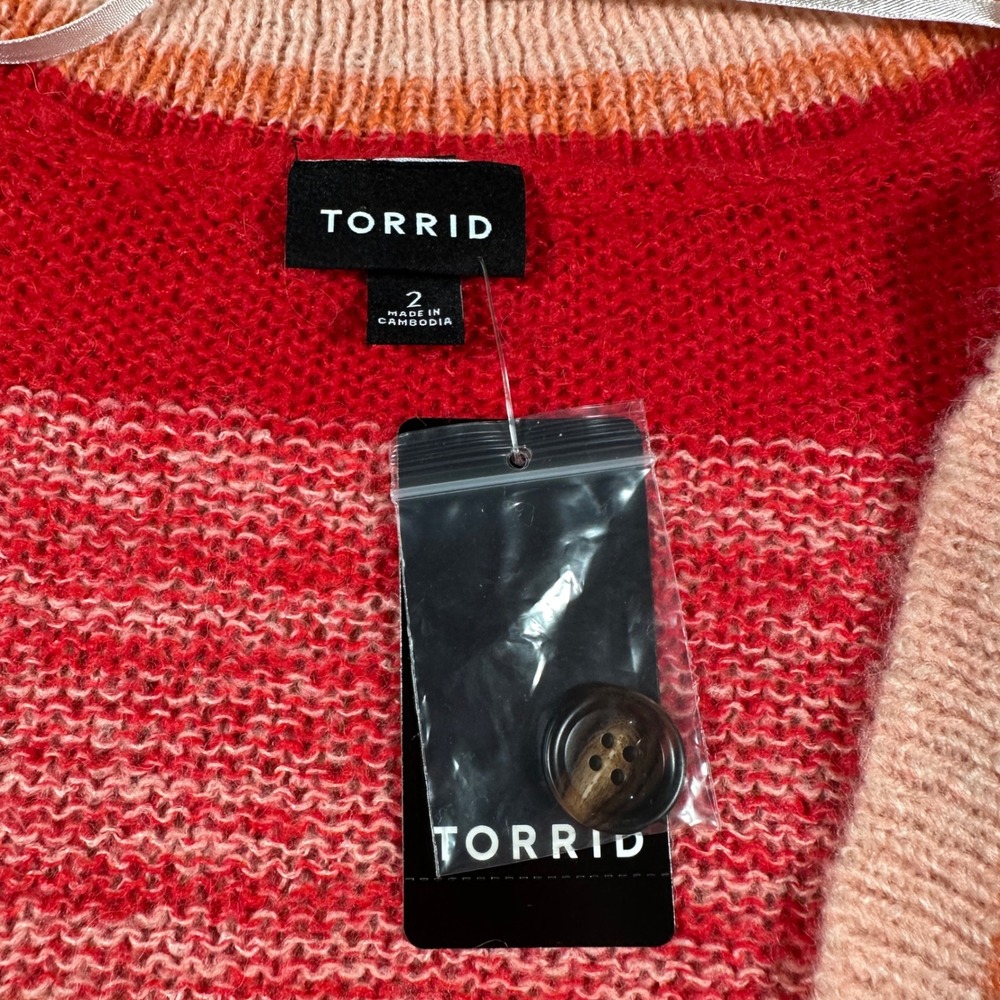 Torrid 2X 18/20 Rainbow Stripe Button Cardigan Textured Drop Shoulder Sweater - Picture 2 of 9